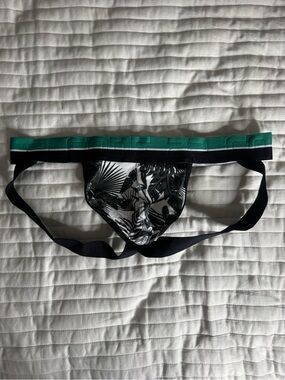 CODE 22 Men's Tropical-Print Jockstrap with Green Waistband